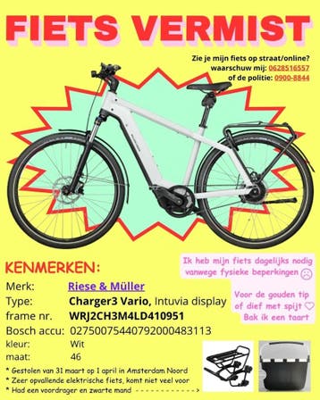 mijn RIESE MULLER FIETS is GESTOLEN