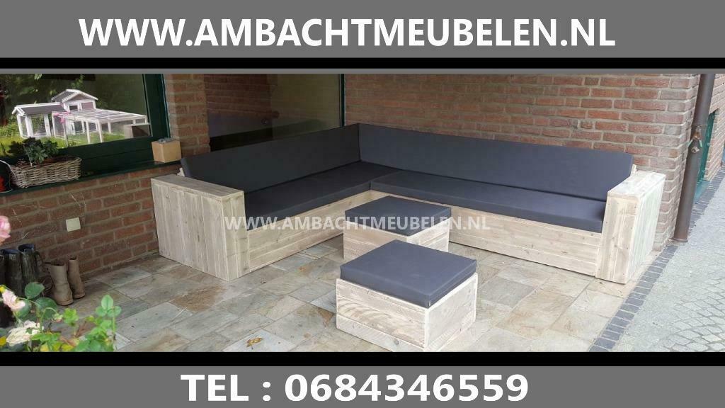 steigerhout hoekbank Loungeset OP MAAT GEMAAKT, Ophalen, Nieuw, Steigerhout, Loungeset
