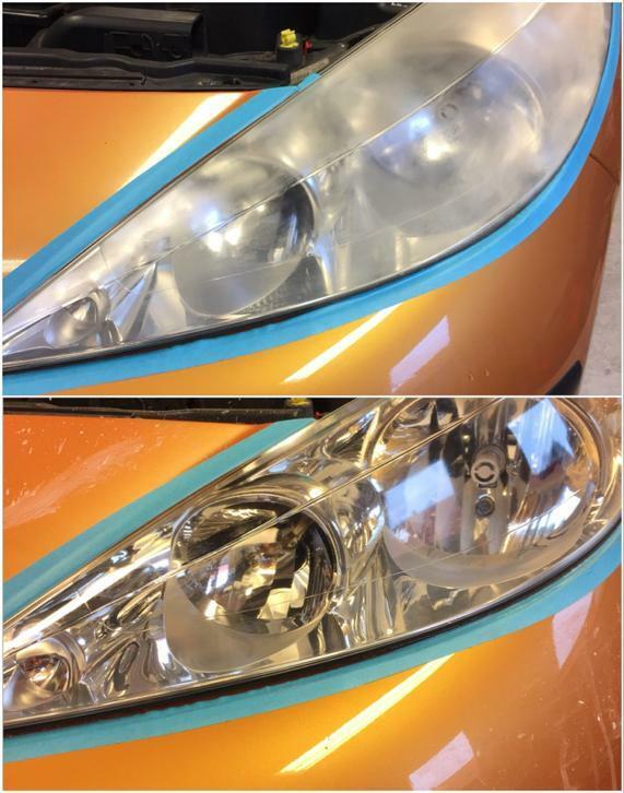 Doffe verweerde koplampen polijsten., Krasverwijdering