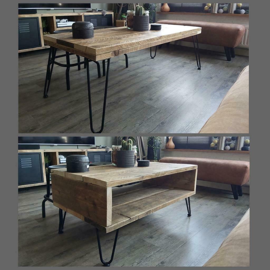 Salontafel industrieel hairpin poten, 100 tot 150 cm, Nieuw, 50 tot 100 cm, Rechthoekig