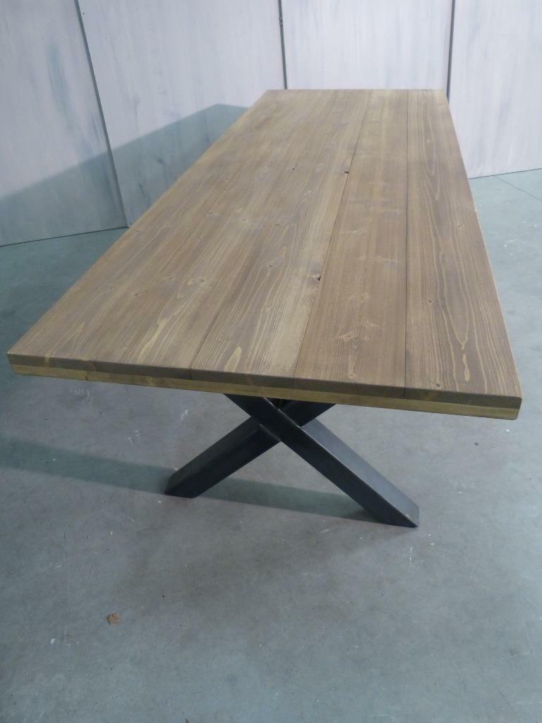 Tafel buitentafel van steigerhout met metalen onderstel, Huis en Inrichting, Tafels | Eettafels, Ophalen, Tafel, Nieuw, Teakhout