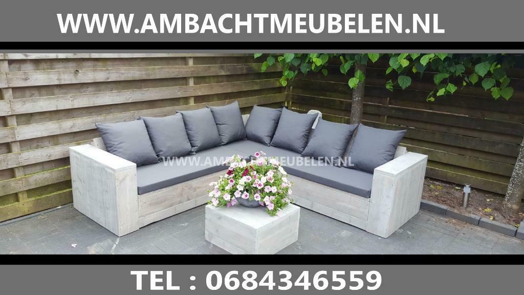 steigerhout hoekbank Loungeset OP MAAT GEMAAKT, Ophalen, Nieuw, Steigerhout, Loungeset
