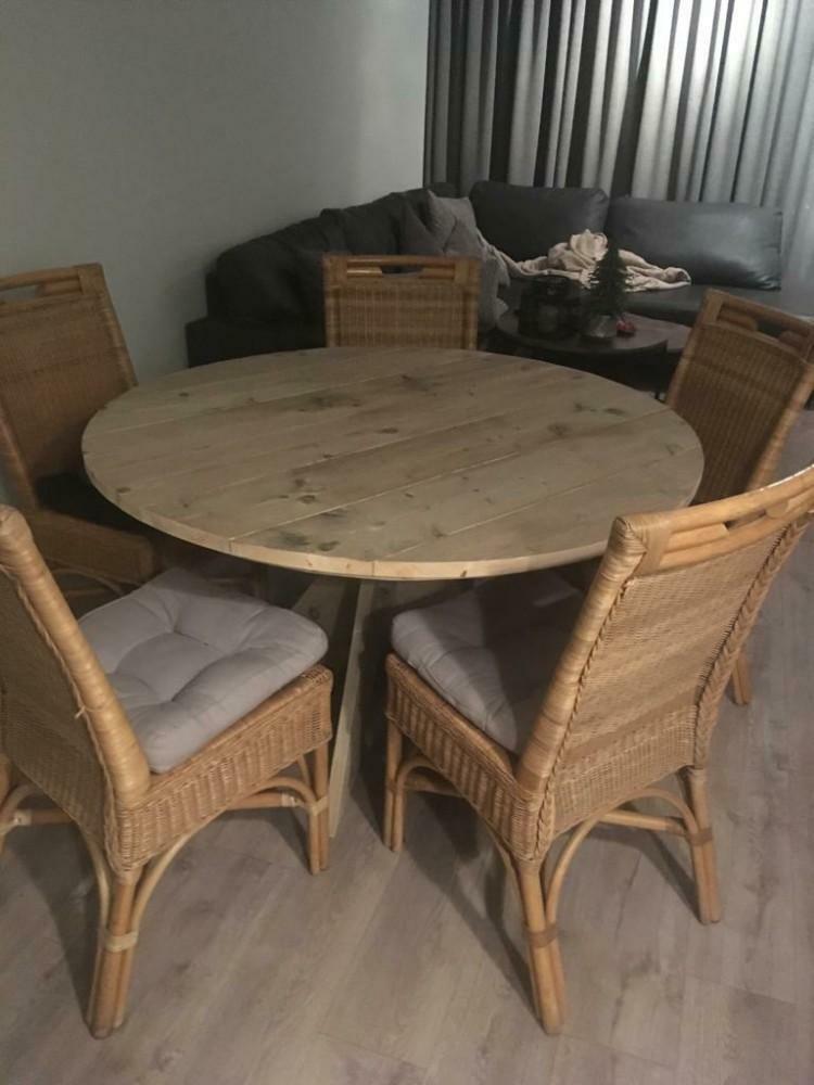 Tafel rond steigerhout binnen buiten, Rond, Nieuw, Ophalen of Verzenden, Vijf personen of meer