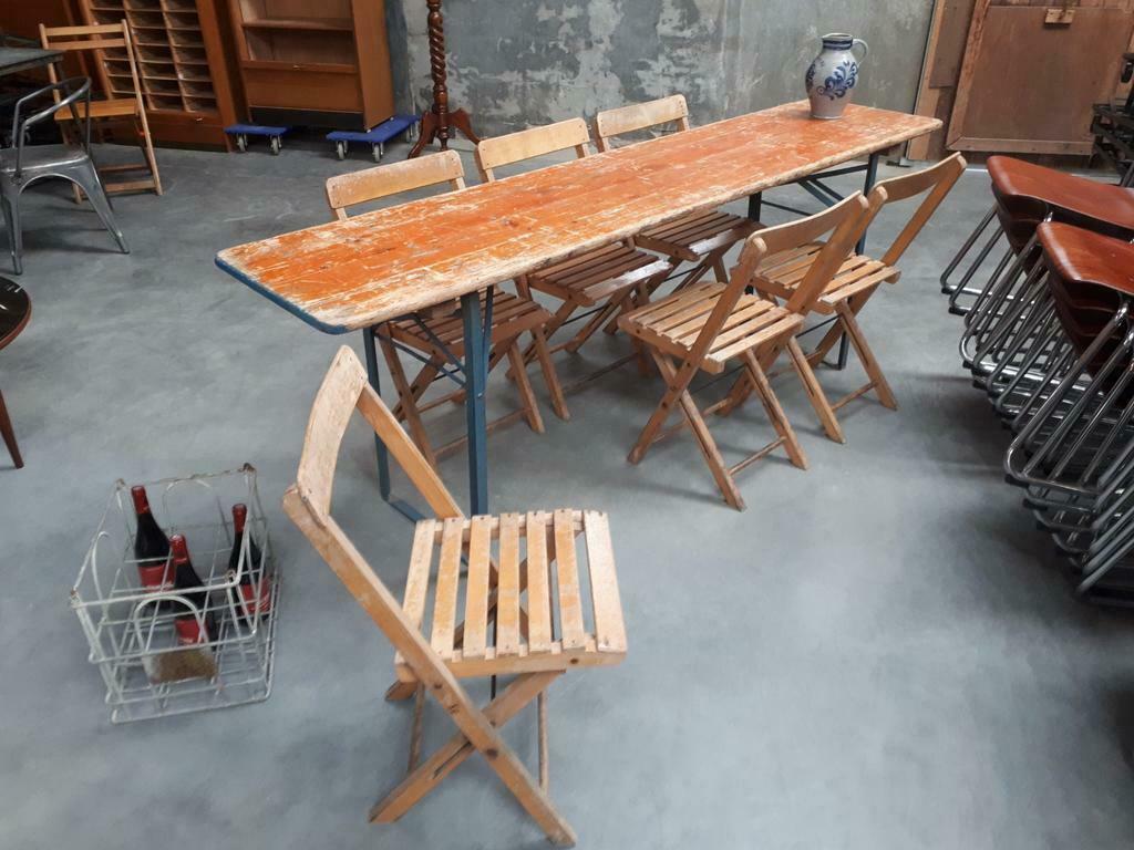 Partij oude vintage klaptafels terrastafels biertafels, Ophalen, Retro / vintage, Gebruikt, 200 cm of meer