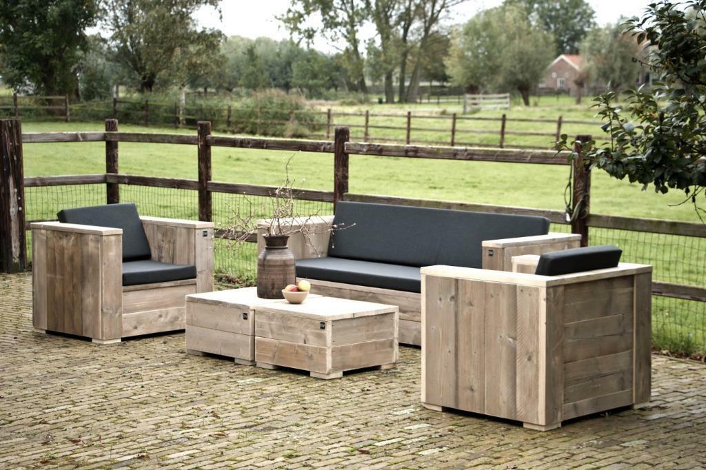 Stoer LOUNGESET inclusief Sunbrella kussens, Bank, Verzenden, Steigerhout, Nieuw