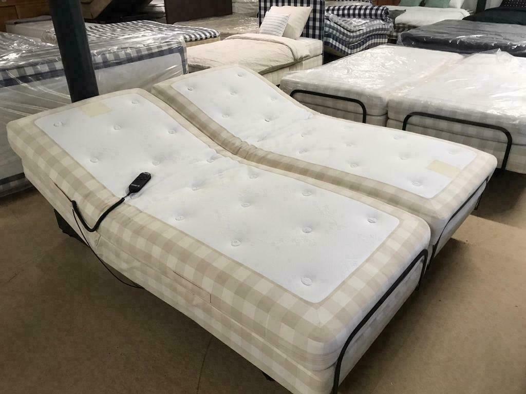 Hästens adjustable beige check 180x210cm, 210 cm, Tweepersoons, Ophalen of Verzenden, Zo goed als nieuw