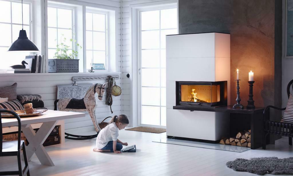 Contura 41 A artstone wit, hoek rechts houtinbouwhaard, Ophalen, Vrijstaand, Hout, Nieuw