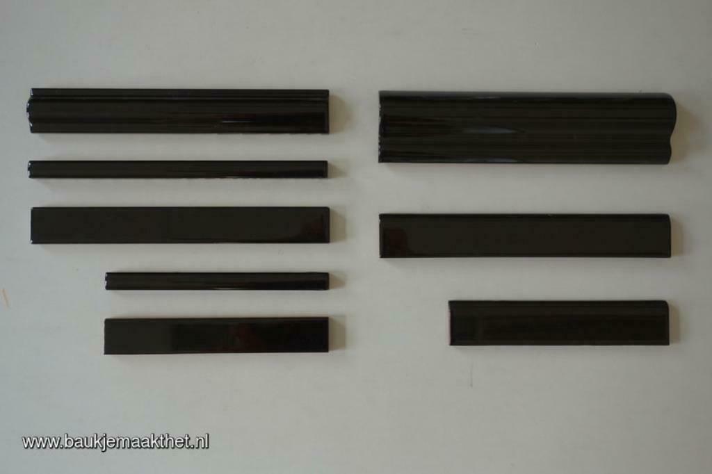 Zwarte listello's strips , jaren 30 of klassiek, Nieuw, Minder dan 5 m², Wandtegels, Keramiek