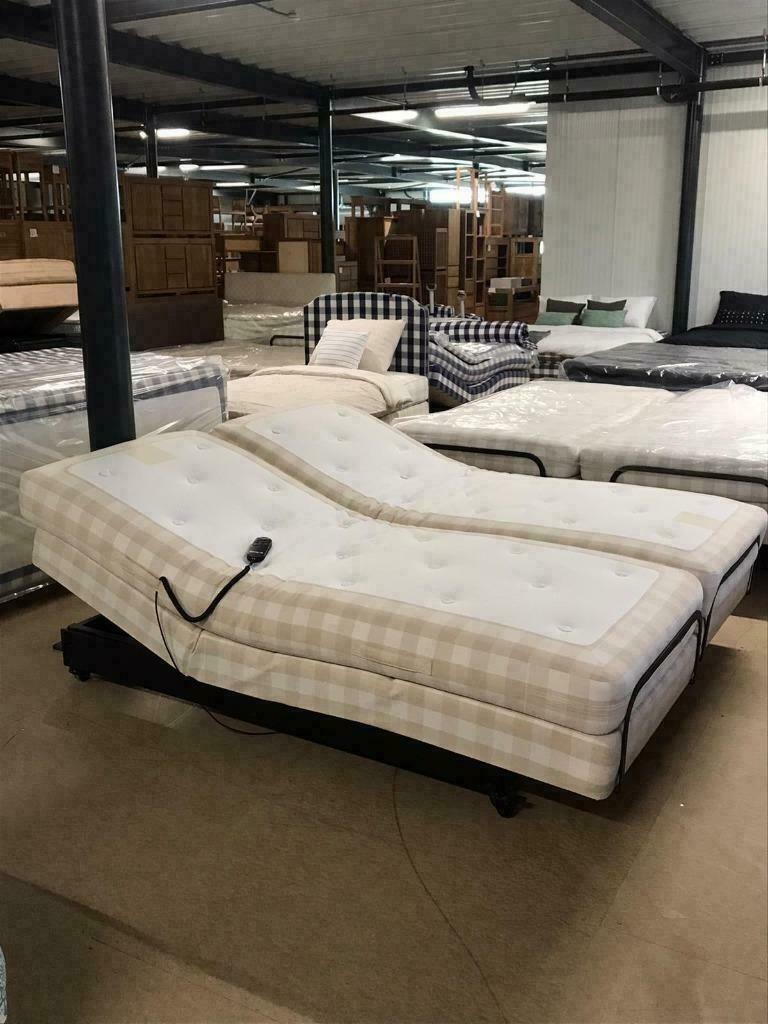 Hästens adjustable beige check 180x210cm, 210 cm, Tweepersoons, Ophalen of Verzenden, Zo goed als nieuw