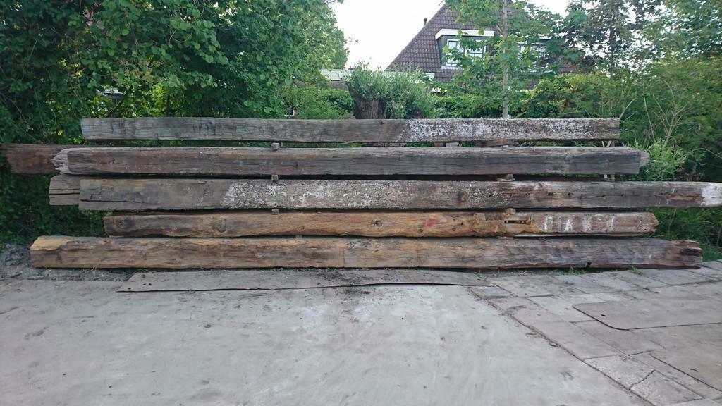 Historische dukdalf meerpalen en boederij gebinten!!!, Doe-het-zelf en Verbouw, Hout en Planken, Ophalen, Gebruikt, Grenen, Balk