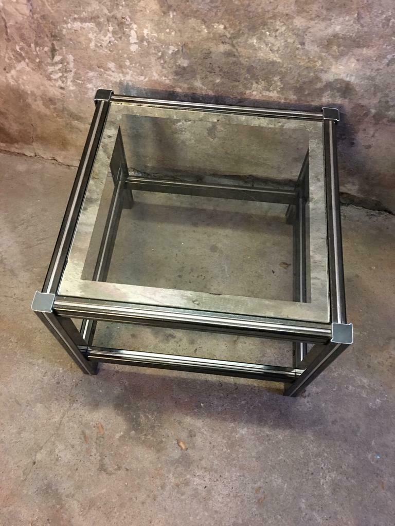 Jaren 80 bijzet tafel in de stijl van Pierre Vandel, Minder dan 45 cm, Minder dan 55 cm, Gebruikt, Metaal of Aluminium