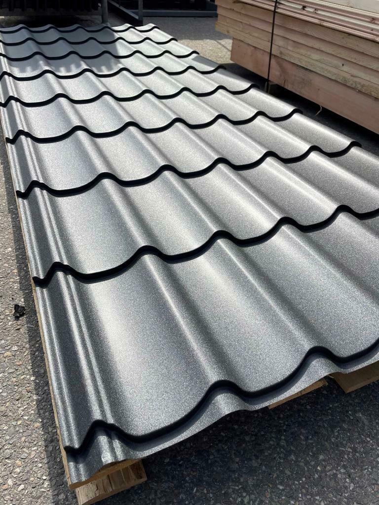 Dakpanprofielplaat wrinkle zwart voor maar € 16,50 per m2!, Steen of Klei, Zwart, Nieuw, 15 m² of meer