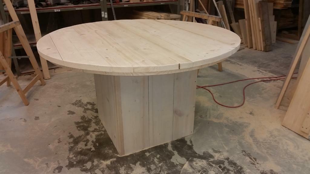 Tafel rond steigerhout binnen buiten, Rond, Nieuw, Ophalen of Verzenden, Vijf personen of meer