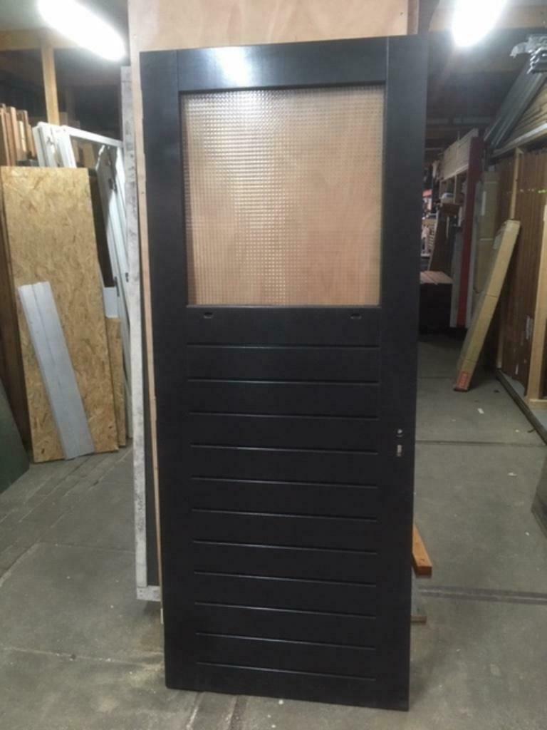 hardhouten buitendeur hoge borstwering met draadglas, Ophalen, 80 tot 100 cm, 215 cm of meer, Nieuw