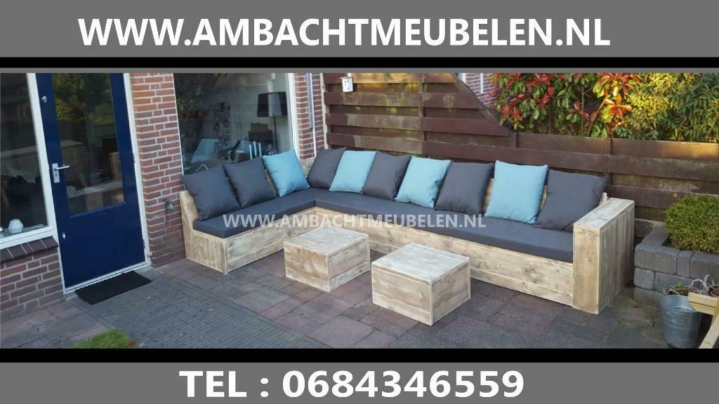 steigerhout hoekbank Loungeset OP MAAT GEMAAKT, Ophalen, Nieuw, Steigerhout, Loungeset