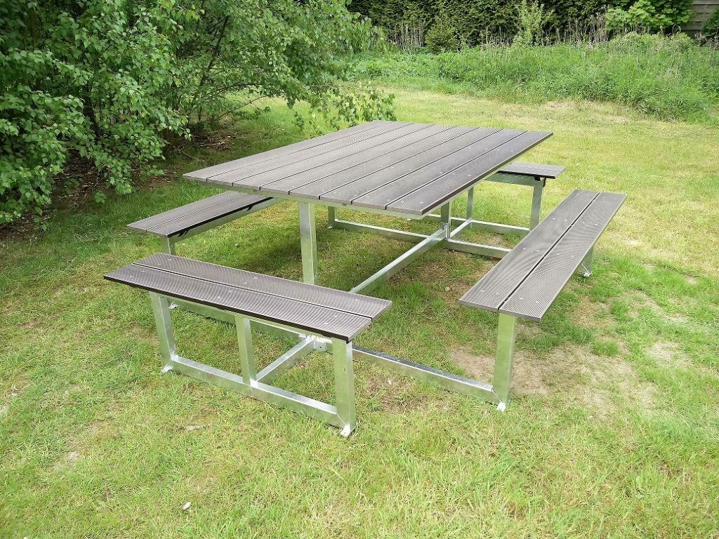 Vierkante of Jumbo picknicktafel, staal met houtcomposiet, Ophalen of Verzenden, Nieuw, Vierkant, Staal