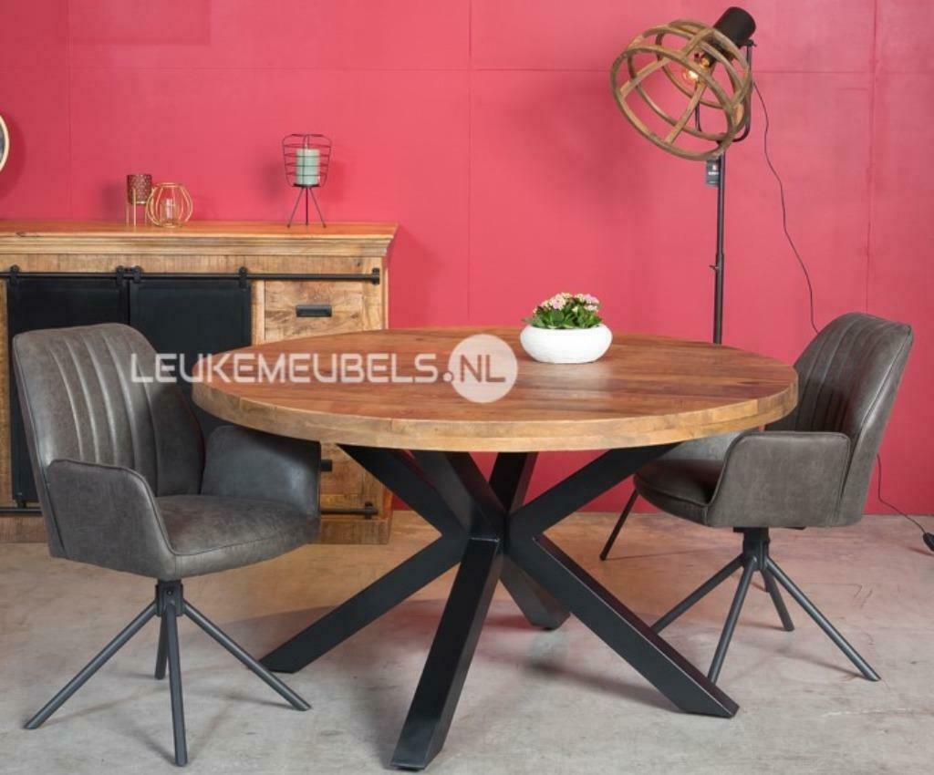 Mangohouten  eettafel Emma, rond en ovaal uit VOORRAAD !!, Overige houtsoorten, Rond, Nieuw, Vijf personen of meer