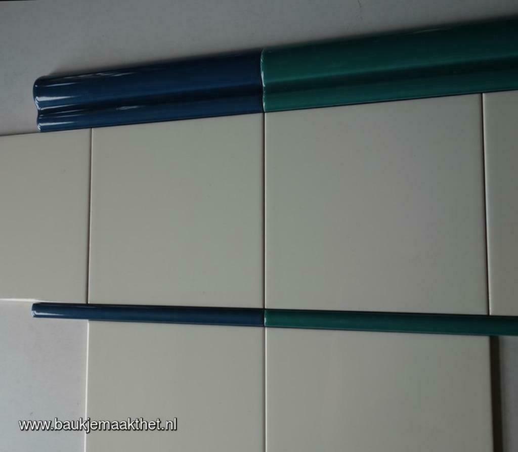 jade petrol wit klassieke listello rand bij jaren 20 30, Nieuw, Minder dan 20 cm, Minder dan 5 m², Wandtegels