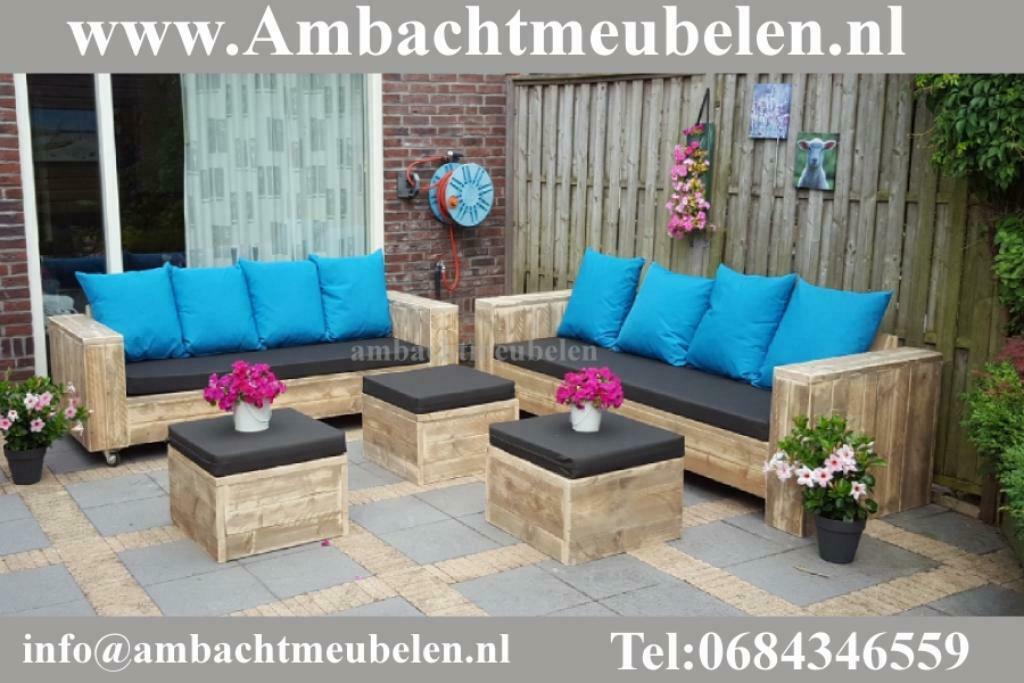 steigerhout tuinset en Loungeset SHOWROOM ELKE DAG OPEN, Tuin en Terras, Tuinsets en Loungesets, Nieuw, Tuinset, Steigerhout, Bank