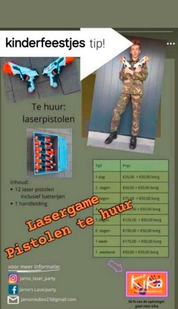 Lasergame pistolen huren voor KIKA, Hobby en Vrije tijd, Feestartikelen | Verhuur, Ophalen