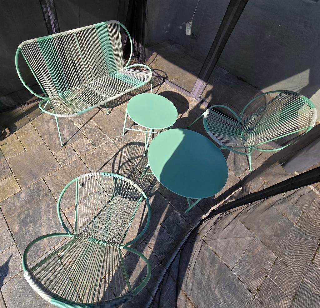 VOLLEDIG NIEUW LOUNGESET MINTGROEN - INFO ZIE ADVERTENTIE, Ophalen of Verzenden, Nieuw, Overige materialen, Bank