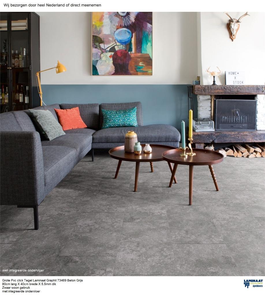 Pvc click Grote Tegel Graphit met integreerde ondervloer, Pvc click beton slate met integreerde ondervloer, 75 m² of meer, Nieuw