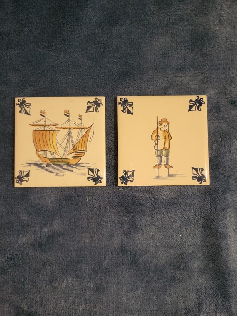 2 KLM Business Class Tegeltjes, Antiek en Kunst, Antiek | Wandborden en Tegels, Ophalen