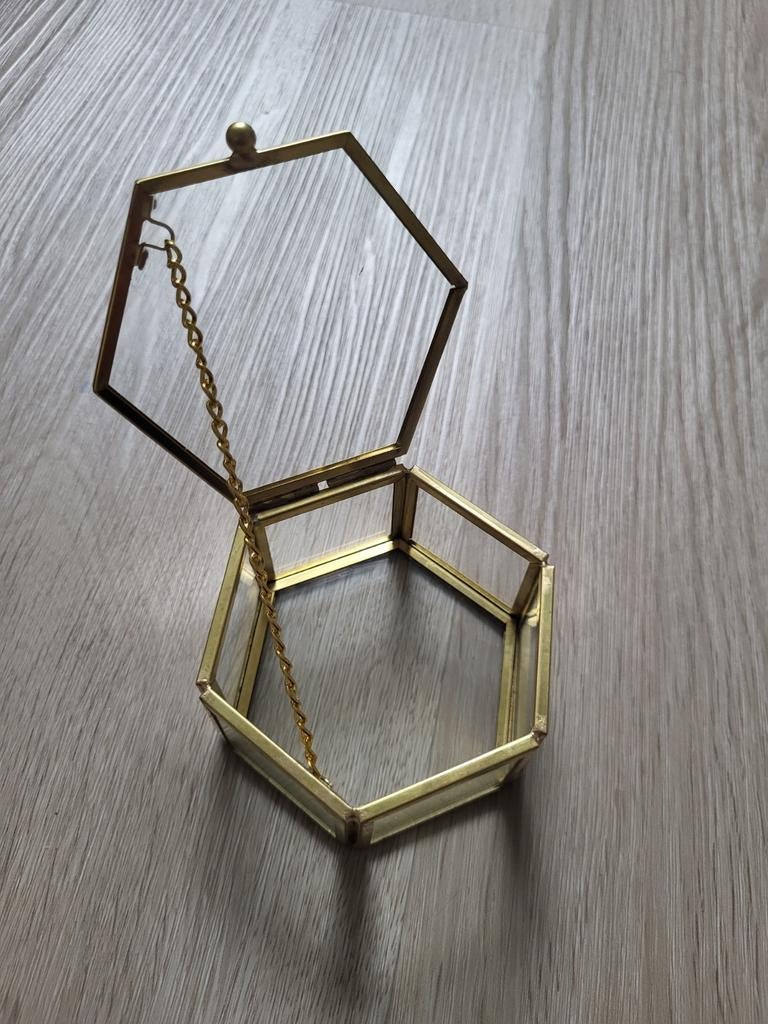 Glazen sieradendoosje met gouden rand ringdoosje, Minder dan 50 cm, Minder dan 50 cm, Ophalen of Verzenden, Zo goed als nieuw