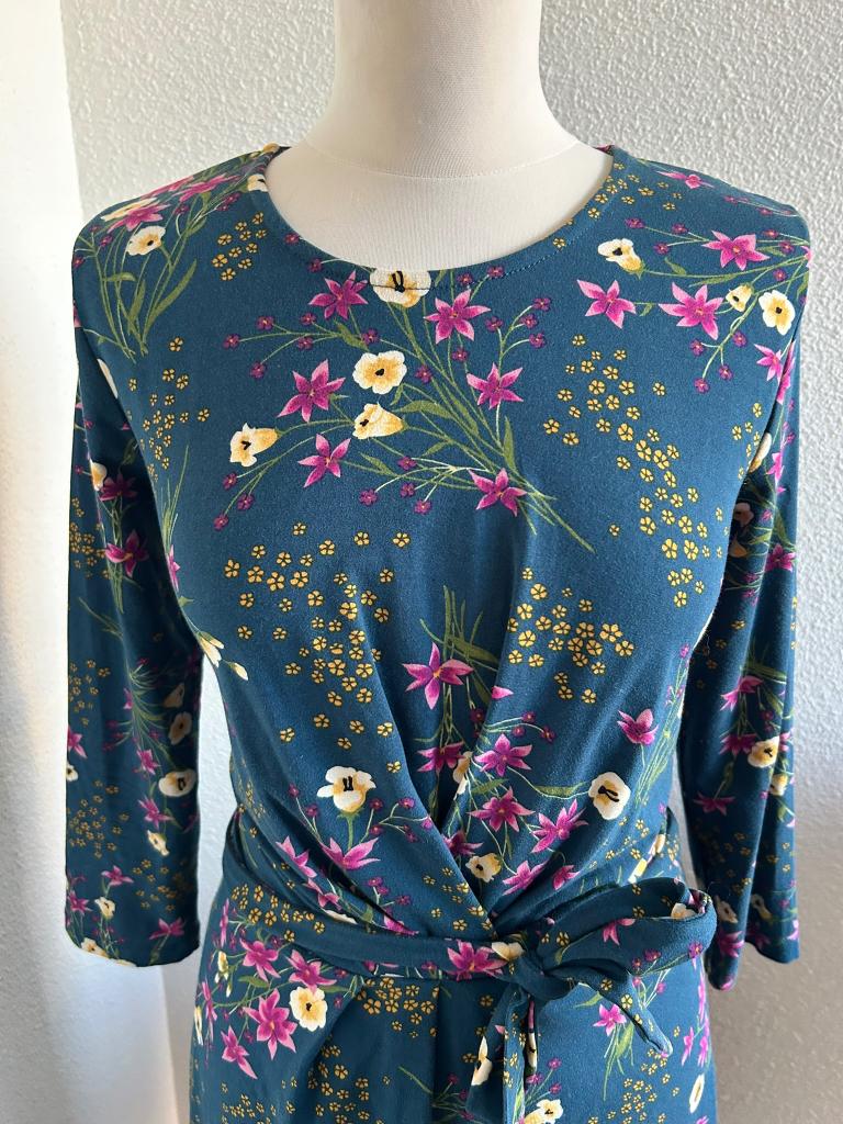 King Louie maat L blauwe bloemen jurk 2889, Blauw, Maat 42/44 (L), Ophalen of Verzenden, Zo goed als nieuw