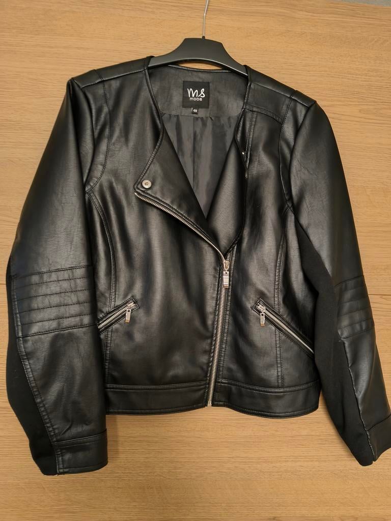 Zwarte bikerjack imitatieleer, Zwart, Maat 46/48 (XL) of groter, Ophalen of Verzenden, Zo goed als nieuw
