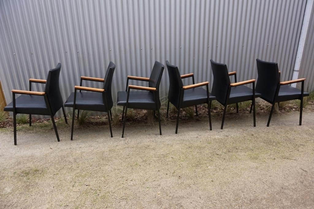 6 x vintage armstoelen/ eetkamerstoelen/ vergaderstoelen, Ophalen, Gebruikt, Zwart, Vintage industrieel