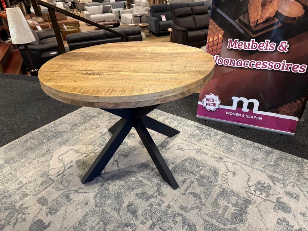 Eettafel rond 115cm met spinpoot Direct/leverbaar E-7108, Huis en Inrichting, Tafels | Eettafels, #Eettafel#Mango#Rond#115#Spinpoot#Modern