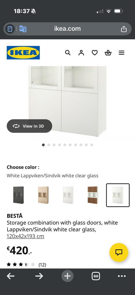 Besta - opbergcombinatie met glazen deuren, Ophalen, Met deur(en), 100 tot 150 cm, Glas