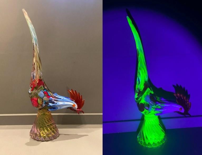 Murano Uranium haan fazant, Antiek en Kunst, Antiek | Glas en Kristal, Ophalen of Verzenden