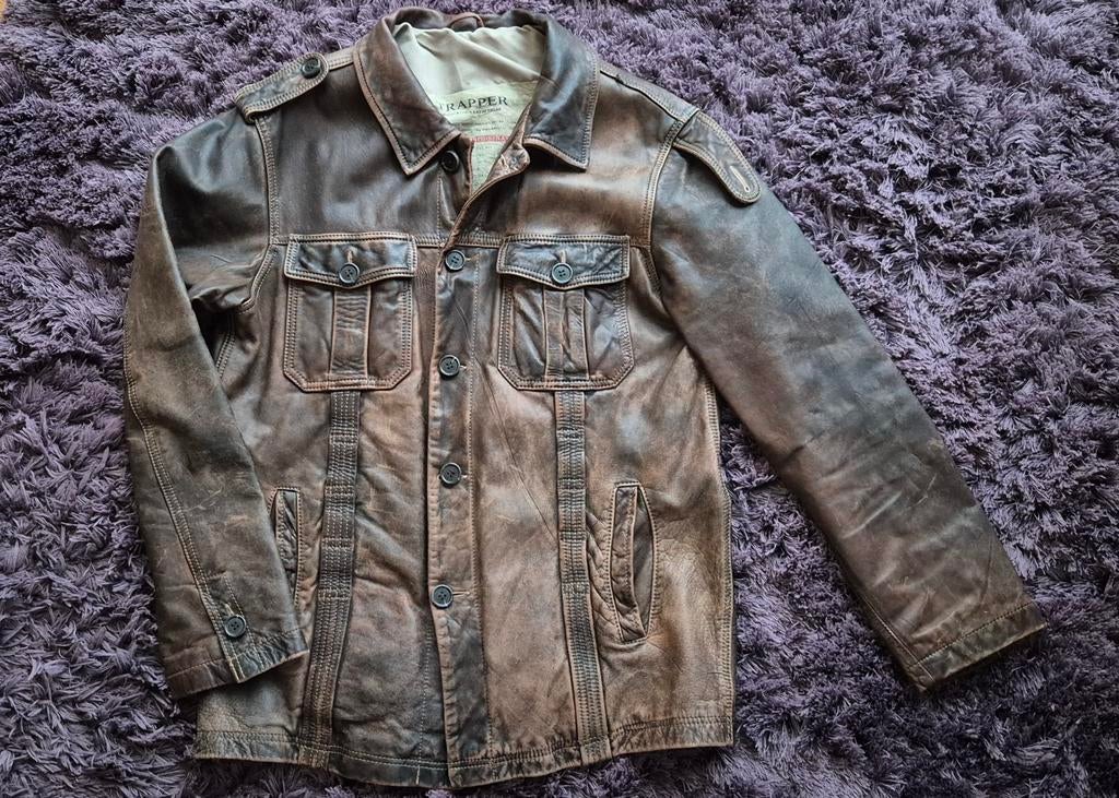 Stoer leren heren jack, Kleding | Heren, Jassen | Winter, Ophalen of Verzenden, Maat 48/50 (M), Bruin