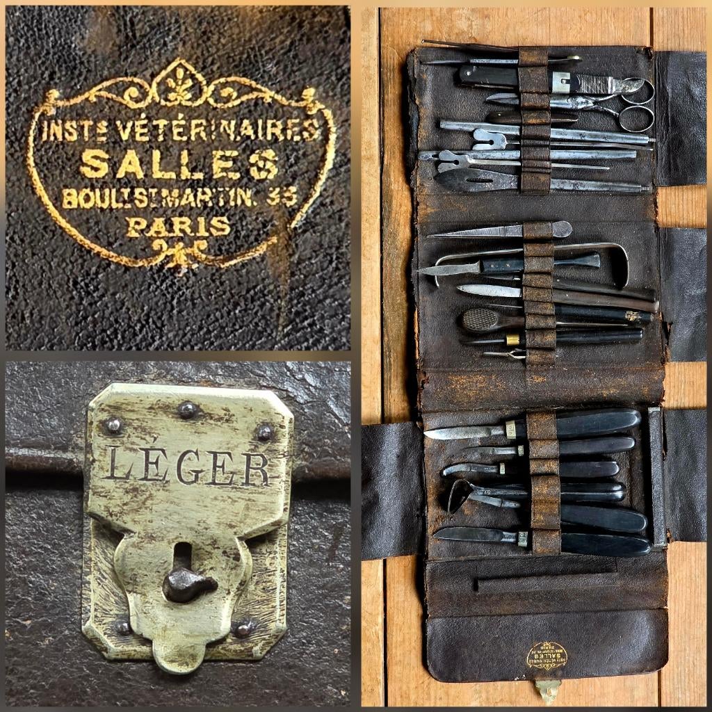 Antiek medisch dierenarts chirurgische instrumente reis etui, Verzenden