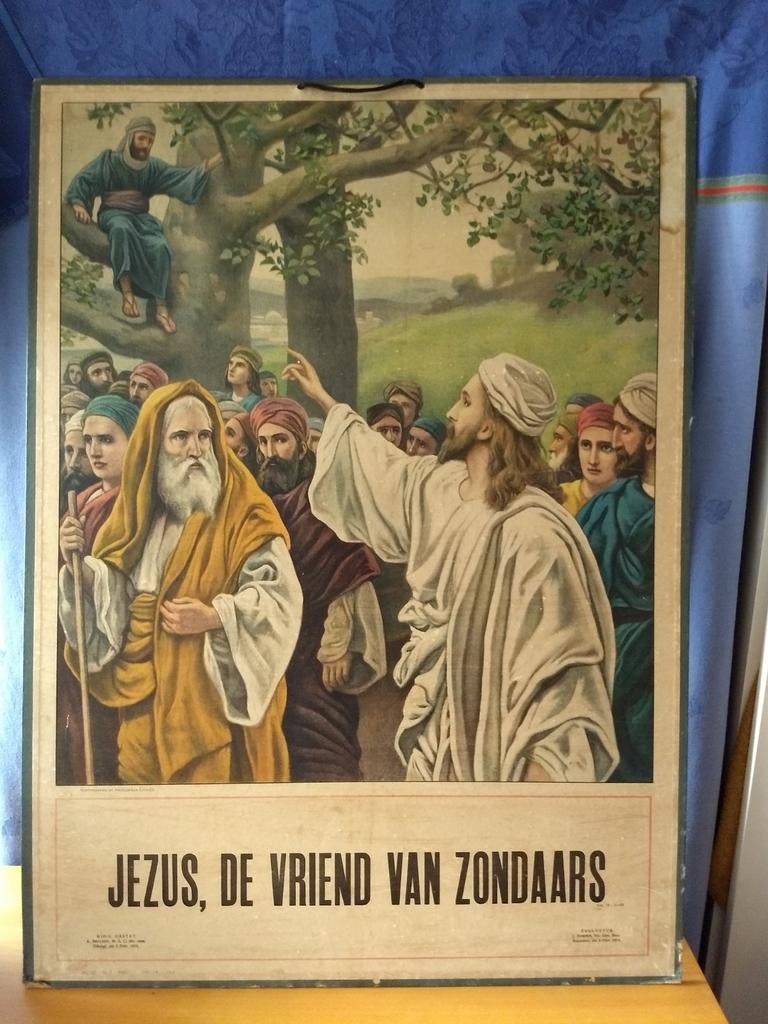 Schoolplaat Jezus, de vriend van de zondaars, Antiek en Kunst, Ophalen of Verzenden