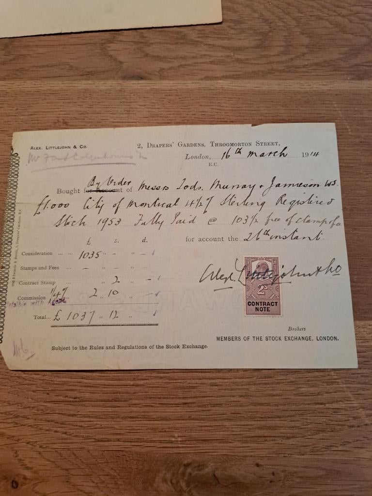 Oude aandelenbrief uit 1914, Ophalen of Verzenden