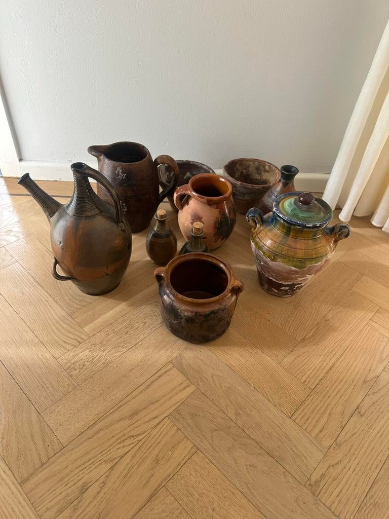 Verzameling van 10 antieke aardewerken potten en kruiken, Antiek en Kunst, Antiek | Keramiek en Aardewerk, Ophalen