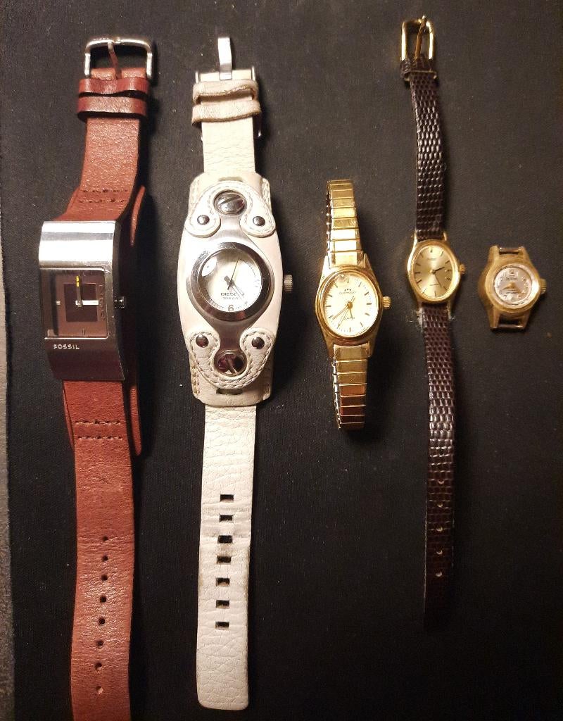 5 dameshorloges o.a. Diesel en Fossil, Fossil, Polshorloge, Ophalen of Verzenden, Leer