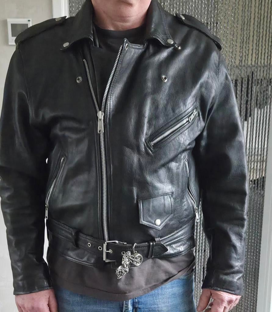 Zware Leren Motorjas - Robuust Model, Motoren, Kleding | Motorkleding, Jas | leer, Heren, Tweedehands, Ophalen of Verzenden