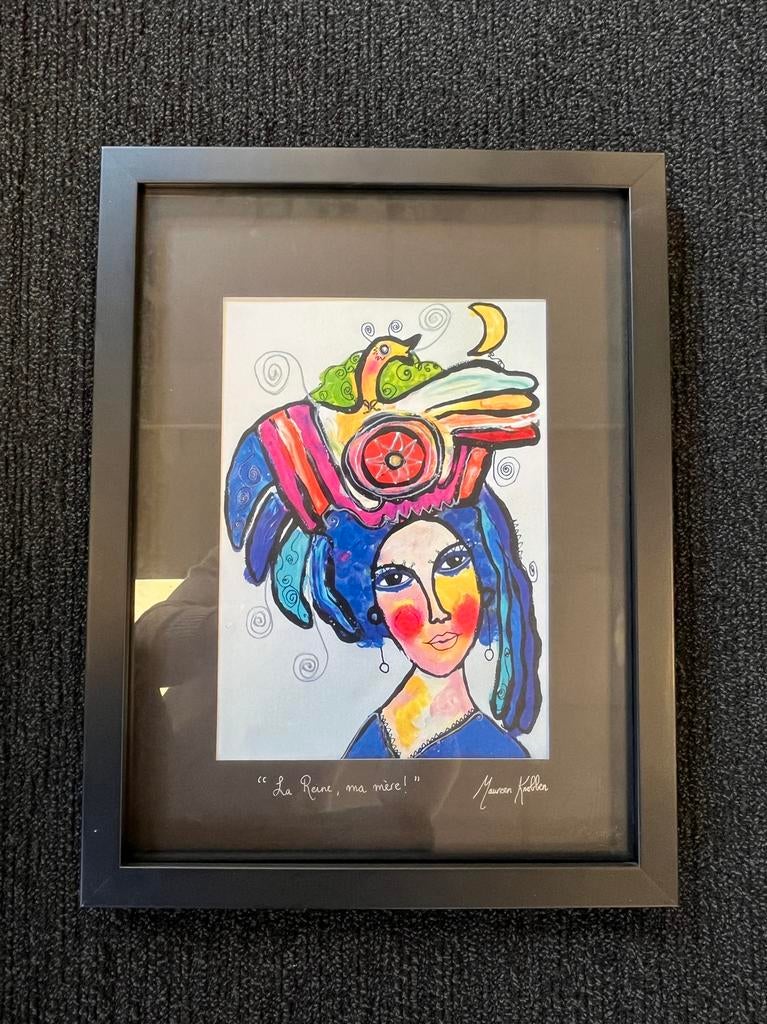 Zeefdruk Maureen Knobben “La Reine, La Mere” 33x43 cm, Antiek en Kunst, Portret, Gesigneerd, Zeefdruk, 2000 tot heden