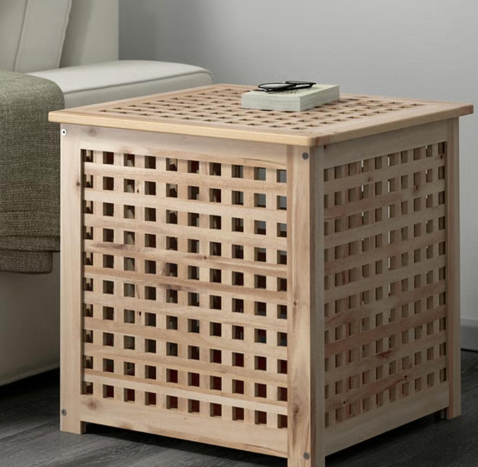 GEZOCHT: Ikea Hol Opbergtafel/wasmand, twee stuks, Ophalen, Minder dan 55 cm, Zo goed als nieuw, 60 cm of meer