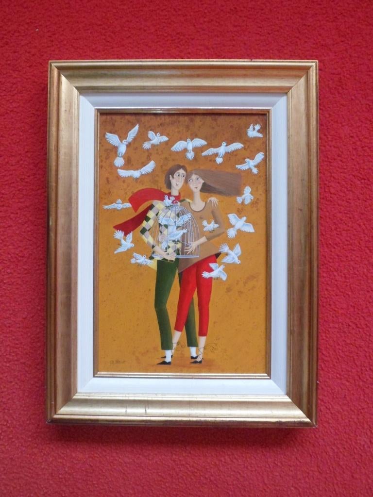 Carole B. Perret.1951.Witte Duiven.Naïeve kunst., Ophalen