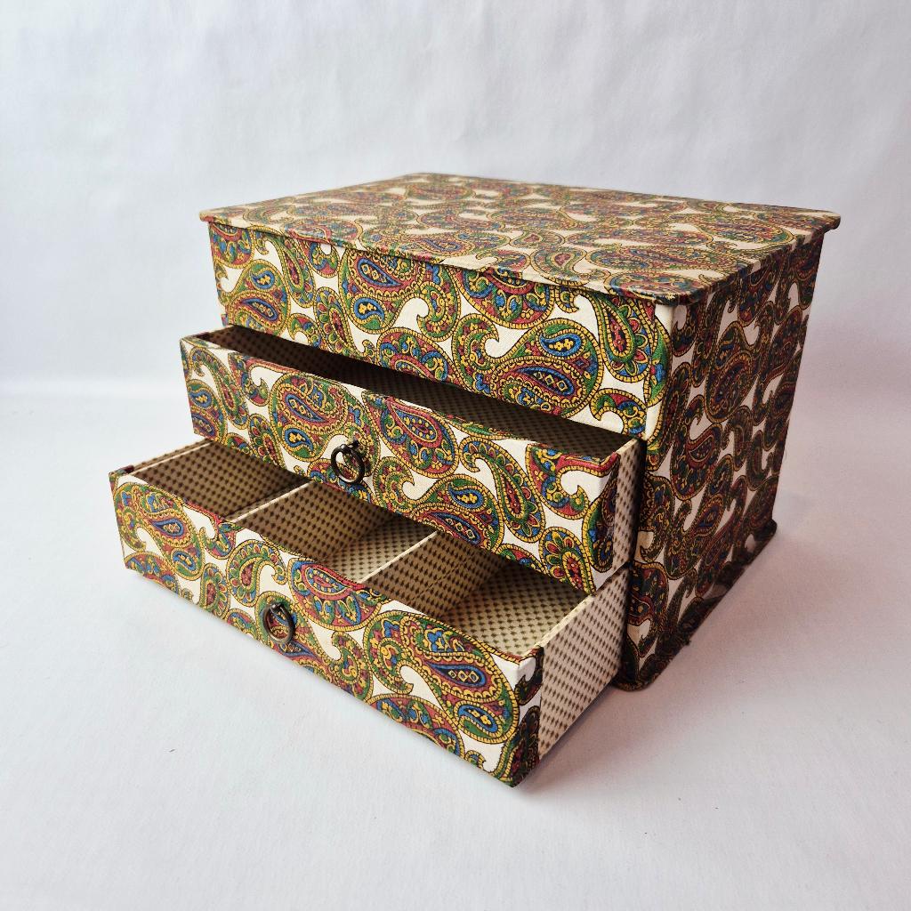 Vintage stoffen ladekastje met paisley print, Verzenden, Huis en Inrichting