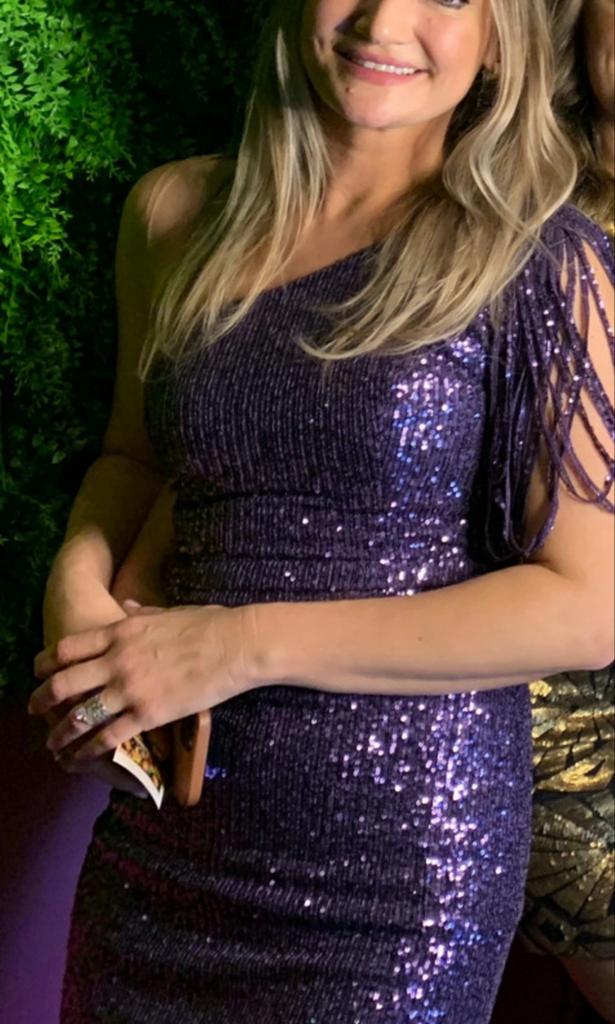 Paarse glitterjurk voor eindfeest of gala maat S, Galajurk, Paars, Ophalen of Verzenden, Zo goed als nieuw