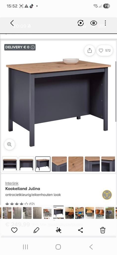 Bartafel Julina - Antraciet/Eikenhout look, Ophalen, Gebruikt