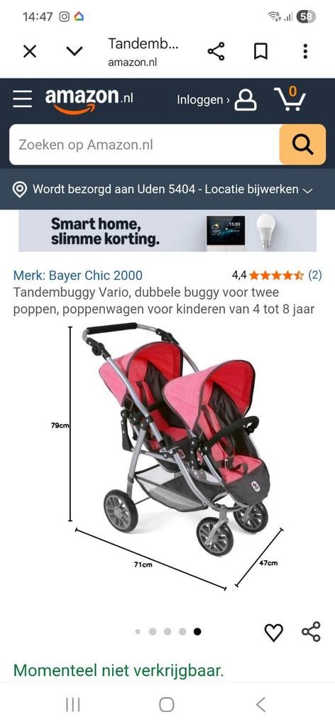Bayer chic 2000 tandembuggy tweeling poppenwagen, Kinderen en Baby's, Buggy's, Ophalen, Zo goed als nieuw, Overige merken, Verstelbare rugleuning