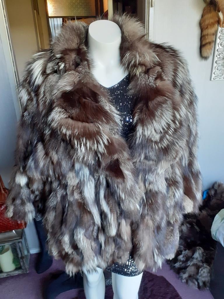 Prachtige vintage echte zilvervos bontjas bont jas maat XXXL, Ophalen of Verzenden, Gedragen, Maat 46/48 (XL) of groter, Bruin