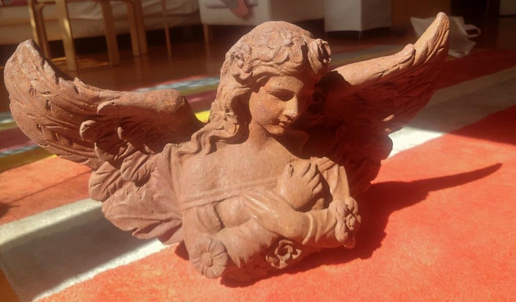 19de eeuwse Art Nouveau Gietijzeren wandornament engel, Handgemaakt, Ophalen of Verzenden, 20 - 50 cm, Beeld